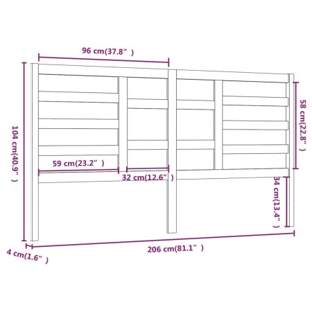 Testiera per Letto Bianca 206x4x104 cm Legno Massello di Pino