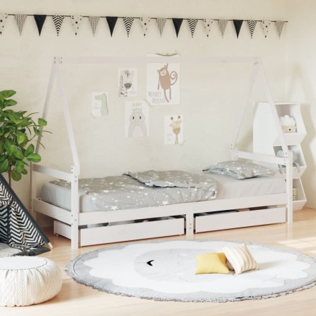 Giroletto Bambini con Cassetti Bianco 80x200cm Massello di Pino