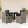 Set da Pranzo da Giardino 5 pz con Cuscini in Polyrattan Grigio