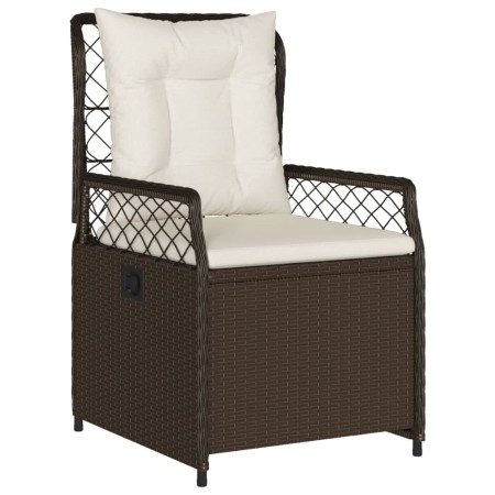 Set da Pranzo da Giardino 3pz con Cuscini in Polyrattan Marrone