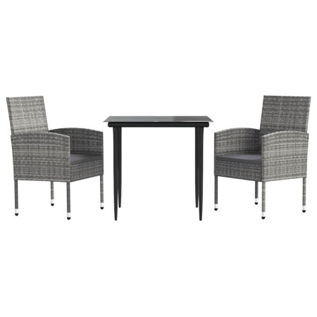 Set da Pranzo da Giardino 3 pz Nero Grigio Polyrattan e Acciaio