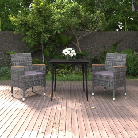 Set da Pranzo per Giardino 3 pz con Cuscini Polyrattan e Vetro