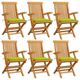 Sedie Giardino con Cuscini Verde Chiaro 6pz Legno Massello Teak