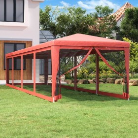 Tenda per Feste con 10 Pareti Laterali in Rete Rossa 3x12m HDPE