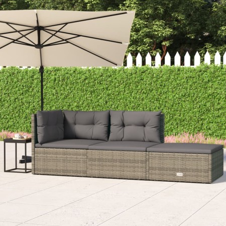 Set Divani da Giardino 3 pz con Cuscini in Polyrattan Grigio