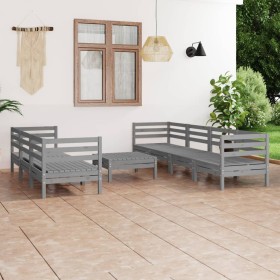 Set Divani da Giardino 8 pz Grigio in Legno Massello di Pino