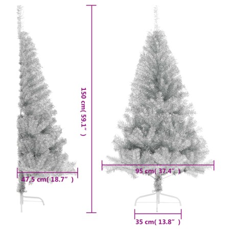 Albero di Natale a Metà con Supporto Argento 150 cm PET