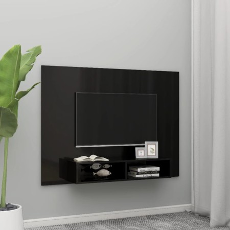 Mobile TV a Muro Nero Lucido 135x23,5x90 cm Legno Multistrato