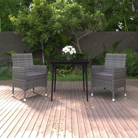 Set da Pranzo per Giardino 3 pz con Cuscini Polyrattan e Vetro