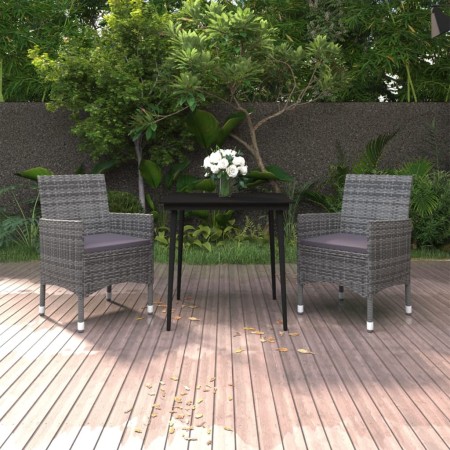 Set da Pranzo per Giardino 3 pz con Cuscini Polyrattan e Vetro