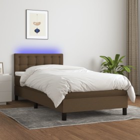 Letto a Molle Materasso e LED Marrone Scuro 90x200cm in Tessuto