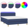 Letto a Molle con Materasso e LED Blu 140x200 cm in Tessuto