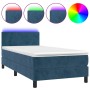 Letto a Molle con Materasso e LED Blu Scuro 90x200cm in Velluto