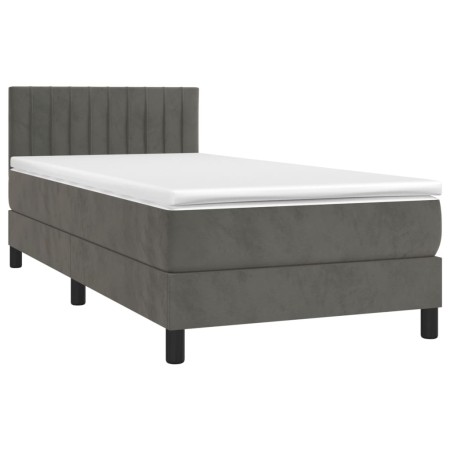 Letto a Molle con Materasso e LED Grigio Scuro 90x200cm Velluto