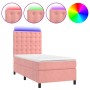 Letto a Molle con Materasso e LED Rosa 90x200 cm in Velluto