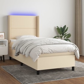 Letto a Molle con Materasso e LED Crema 90x200 cm in Tessuto