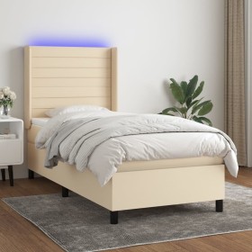 Letto a Molle con Materasso e LED Crema 90x190 cm in Tessuto