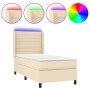 Letto a Molle con Materasso e LED Crema 90x190 cm in Tessuto