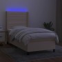 Letto a Molle con Materasso e LED Crema 90x190 cm in Tessuto