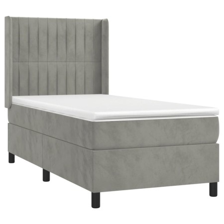 Letto a Molle Materasso e LED Grigio Chiaro 90x200 cm Velluto