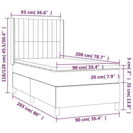 Letto a Molle Materasso e LED Grigio Chiaro 90x200 cm Velluto