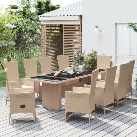 Set da Pranzo da Giardino 11 pz con Cuscini Beige in Polyrattan