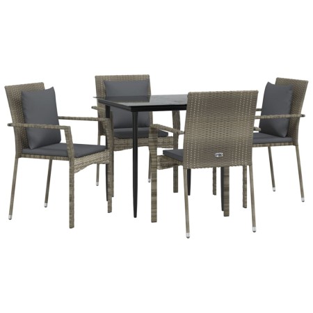 Set da Pranzo Giardino 5pz Nero e Grigio con Cuscini Polyrattan