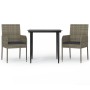 Set Salotto Giardino 3 pz con Cuscini Nero e Grigio Polyrattan