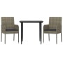 Set Salotto Giardino 3 pz con Cuscini Nero e Grigio Polyrattan