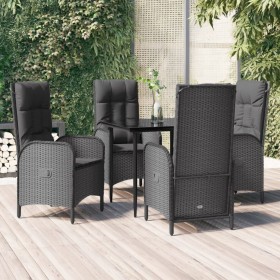 Set da Pranzo da Giardino 5 pz Nero con Cuscini in Polyrattan