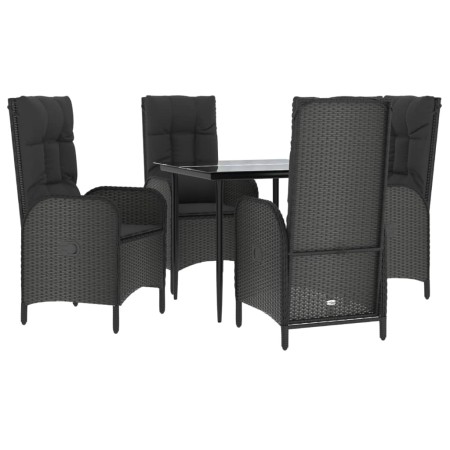 Set da Pranzo da Giardino 5 pz Nero con Cuscini in Polyrattan