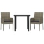 Set Salotto Giardino 3 pz con Cuscini Nero e Grigio Polyrattan