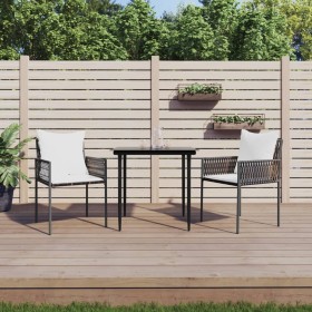 Set Pranzo da Giardino 3pz con Cuscini in Polyrattan e Acciaio