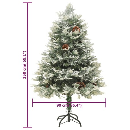 Albero di Natale Preilluminato con Pigne Verde 150 cm PVC e PE