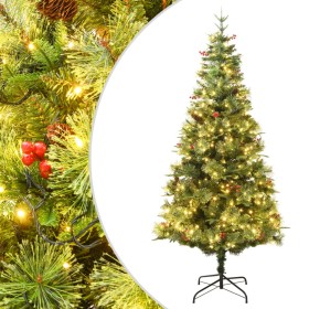 Albero di Natale Preilluminato con Pigne Verde 195 cm PVC e PE