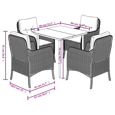 Set da Pranzo da Giardino 5 pz con Cuscini Beige in Polyrattan