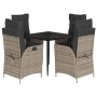 Set da Pranzo da Giardino 5 pz con Cuscini in Polyrattan Grigio