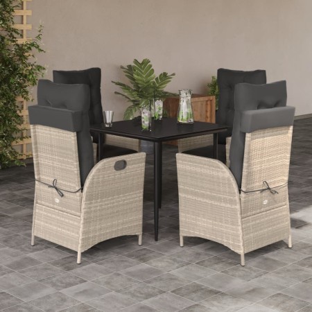 Set Pranzo da Giardino 5pz con Cuscini Grigio Chiaro Polyrattan