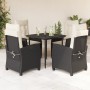 Set da Pranzo da Giardino 5 pz Nero con Cuscini in Polyrattan