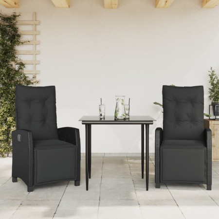 Set da Pranzo da Giardino 3 pz con Cuscini Nero in Polyrattan