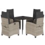 Set Pranzo da Giardino 5pz con Cuscini Grigio Chiaro Polyrattan