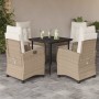 Set da Pranzo da Giardino 5 pz con Cuscini Beige in Polyrattan