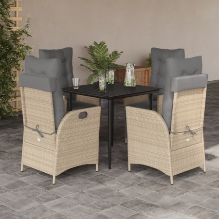 Set Pranzo da Giardino 5 pz con Cuscini Beige Misto Polyrattan