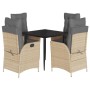 Set Pranzo da Giardino 5 pz con Cuscini Beige Misto Polyrattan