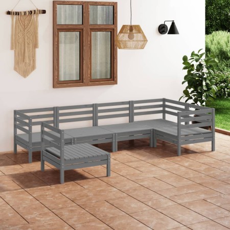 Set Salotto da Giardino 6 pz in Legno Massello di Pino Grigio