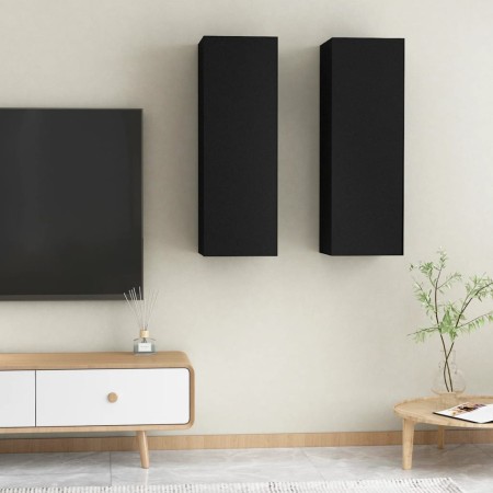 Mobili Porta TV 2pz Neri 30,5x30x90 cm in Legno Multistrato