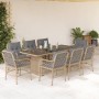 Set Pranzo da Giardino 9 pz con Cuscini Beige Misto Polyrattan