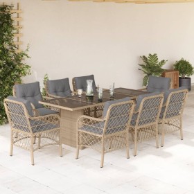 Set Pranzo da Giardino 9 pz con Cuscini Beige Misto Polyrattan