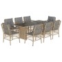 Set Pranzo da Giardino 9 pz con Cuscini Beige Misto Polyrattan