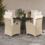 Set da Pranzo da Giardino 5 pz con Cuscini Beige in Polyrattan